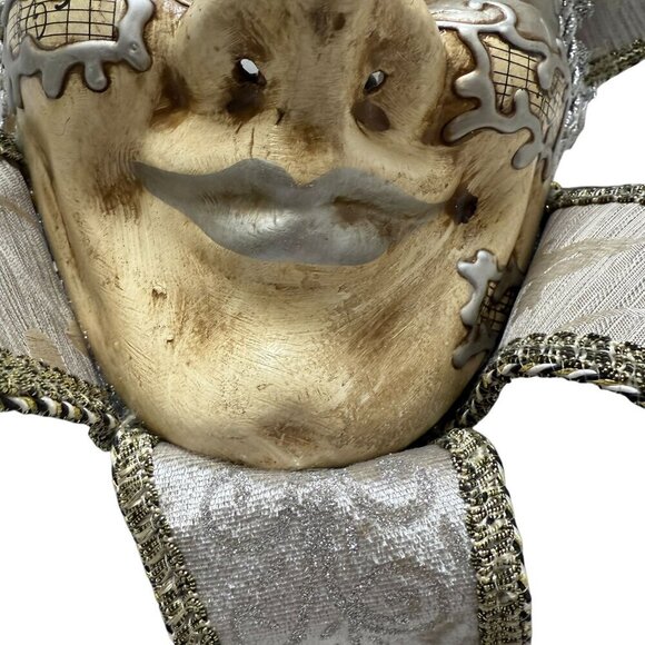 Jester Mask Venetian Style Masquerade Mardigras Wearable Golden Silver Brocade C - Picture 9 of 12